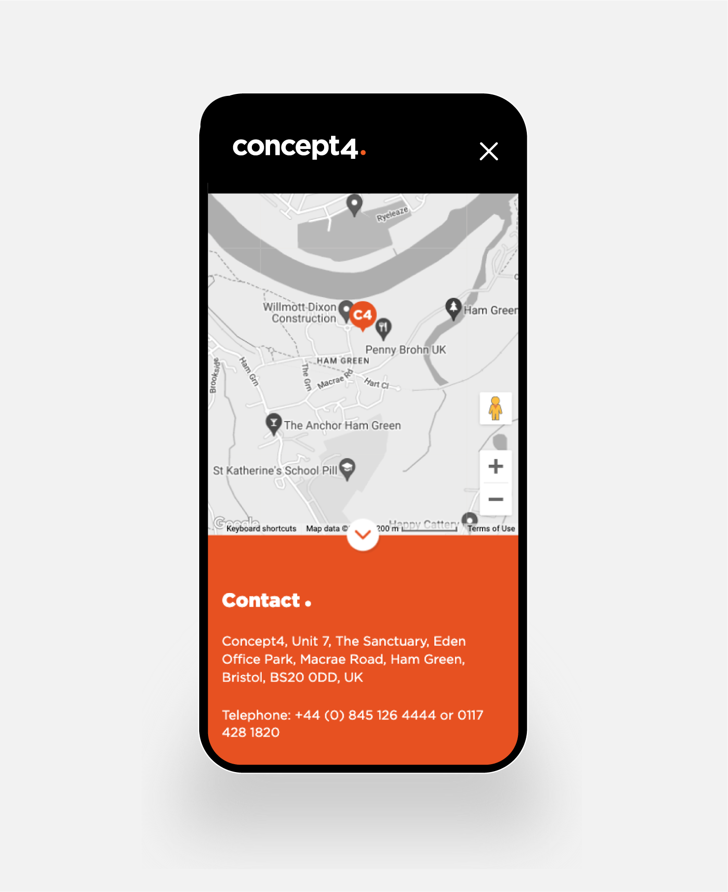 Concept4 mobile view contact us page